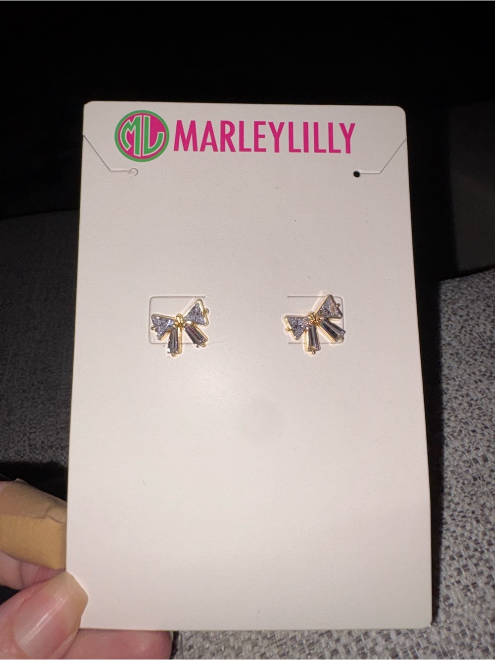 MarleyLilly Gold Bow Crystal Stud Earrings - White/Clear